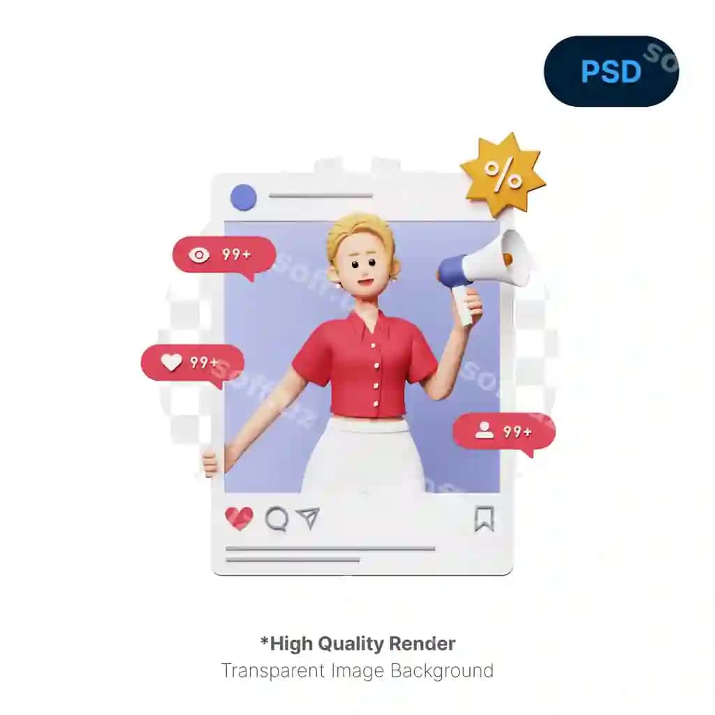 Sotsial media 3d illustratsiya premium psd | Social media 3d illustration premium psd