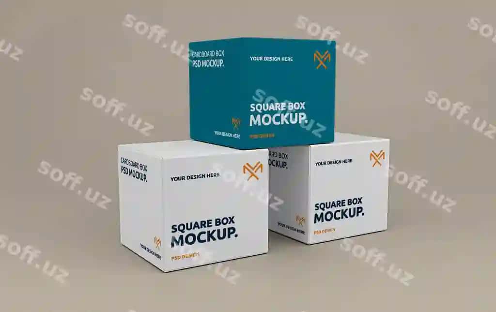 Haqiqiy zamonaviy kvadrat karton qutisi namuna shabloni | Realistic modern square cardboard box mockup template