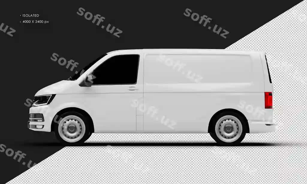 Ajraltirilgan realistik yorqin oq transport vann chap tomondan ko'rinish | Isolated realistic shiny white transport van from left side view