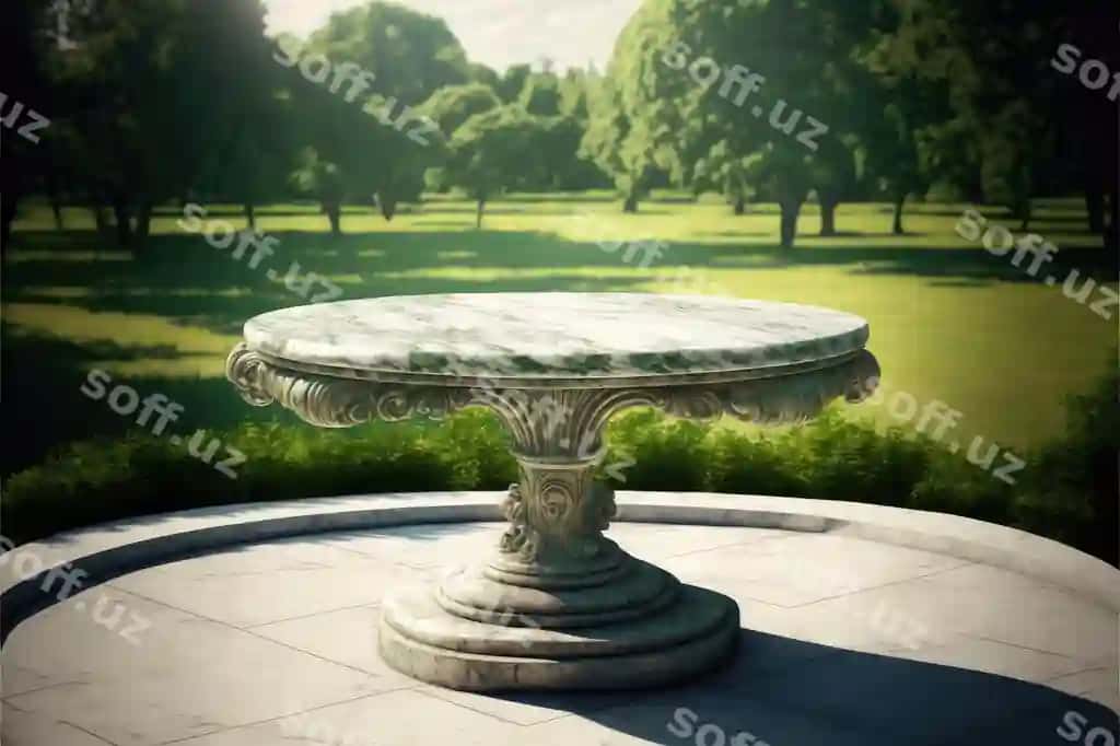 Bo'sh aqsuar stol tabiiy yashil bog' havo ochiq maydonga | Empty marble table natural green garden outdoor