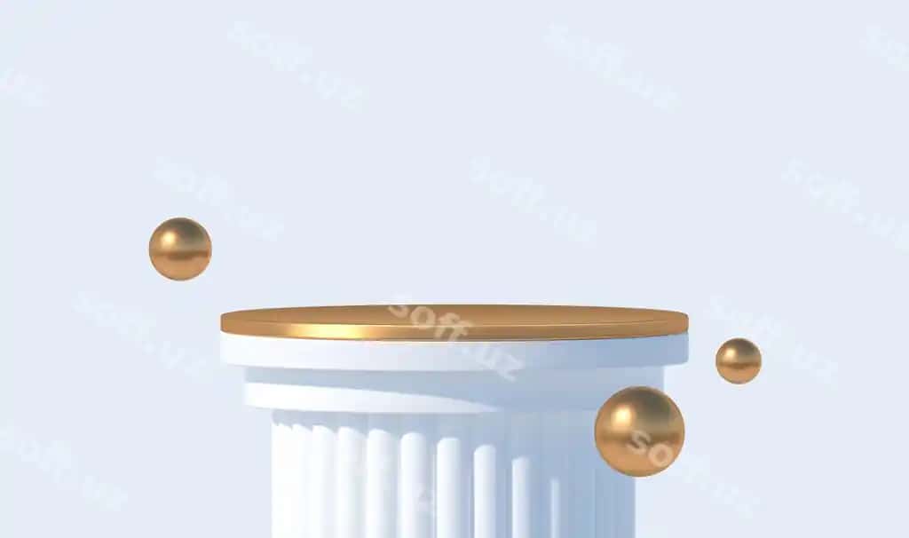 Oq podium mahsulot prezentatsiyasi podium stseni oltin platforma bilan | White podium product presentation podium stage with golden platform