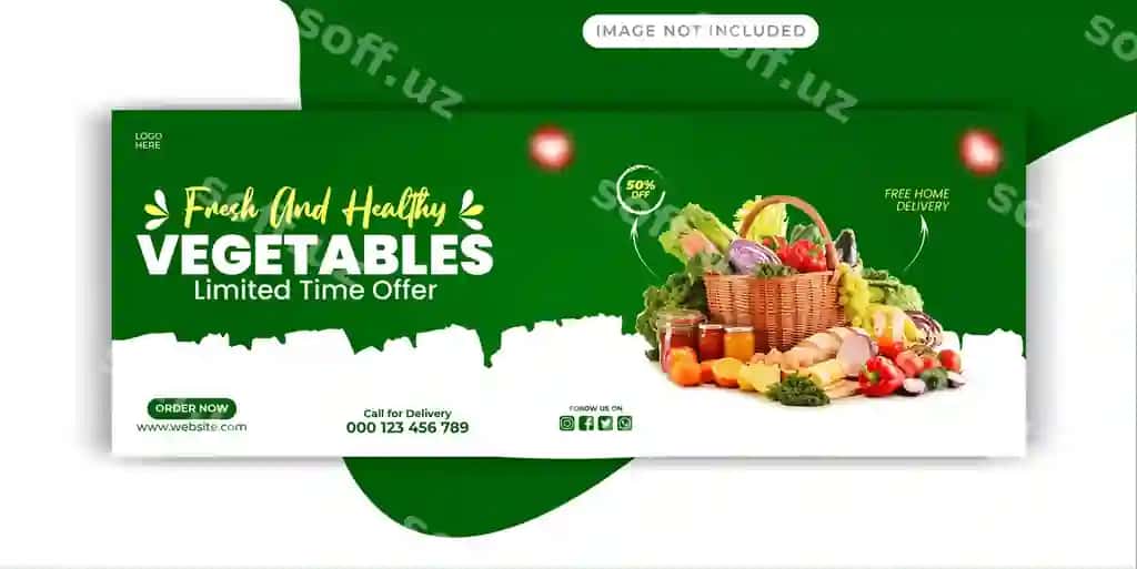 Sabzavot do‘koni uchun ijtimoiy tarmoqlarda reklama posti shablon dizayni | Vegetable grocery social media promotion post template design