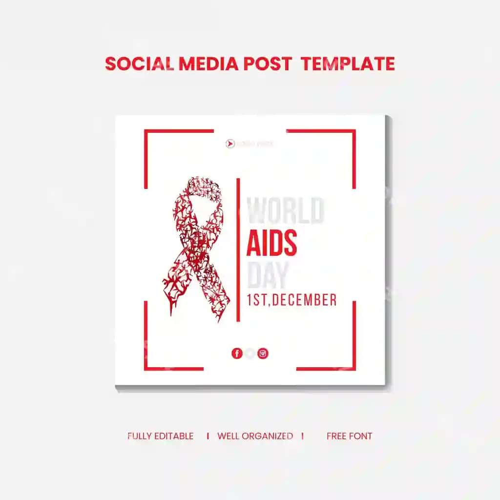 Dunyo AIDS Kuni ijtimoiy tarmoqlar post shabloni | World aids day social media post template