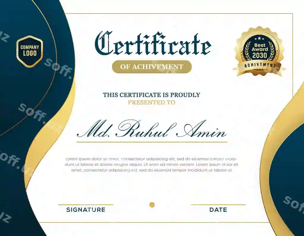 Zamonaviy chiroyli oltin gradientli sertifikat muvaffaqiyati shablon dizayni | Modern elegant gold gradient certificate achievement template design