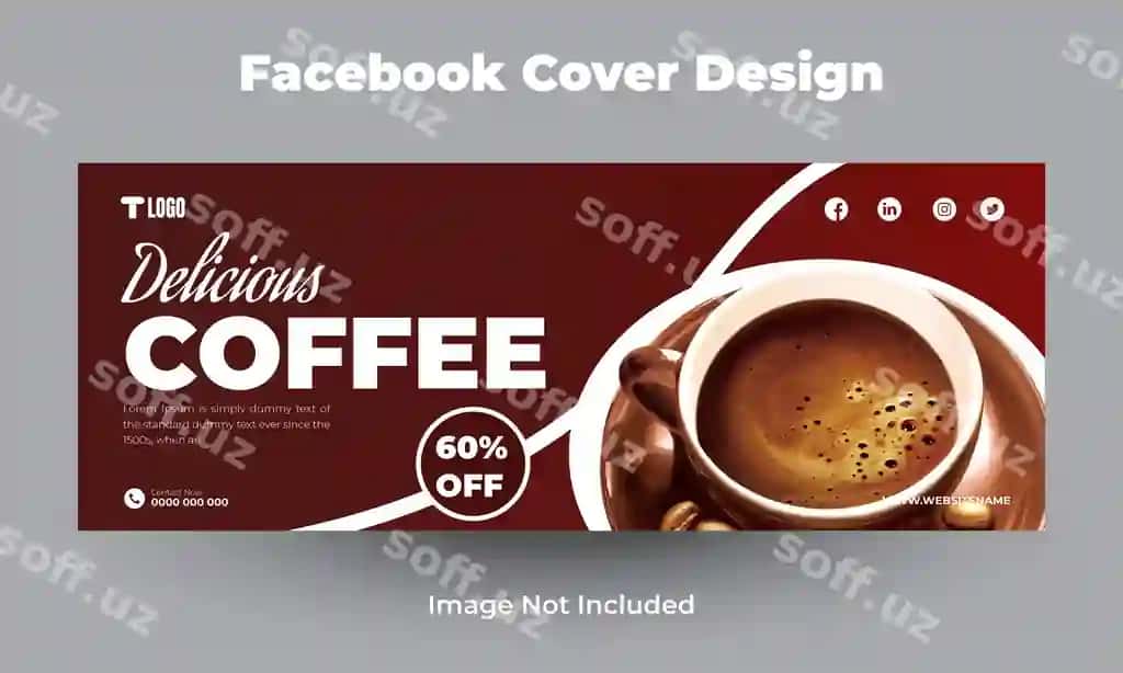 Mumtazo kofe sotuvi Facebook varaq dizayn shabloni | Delicious coffee sale facebook cover design template