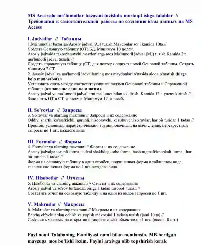 MS accessda ma'lumotlar bazasi yaratish "Avtosalon" mavzusida.