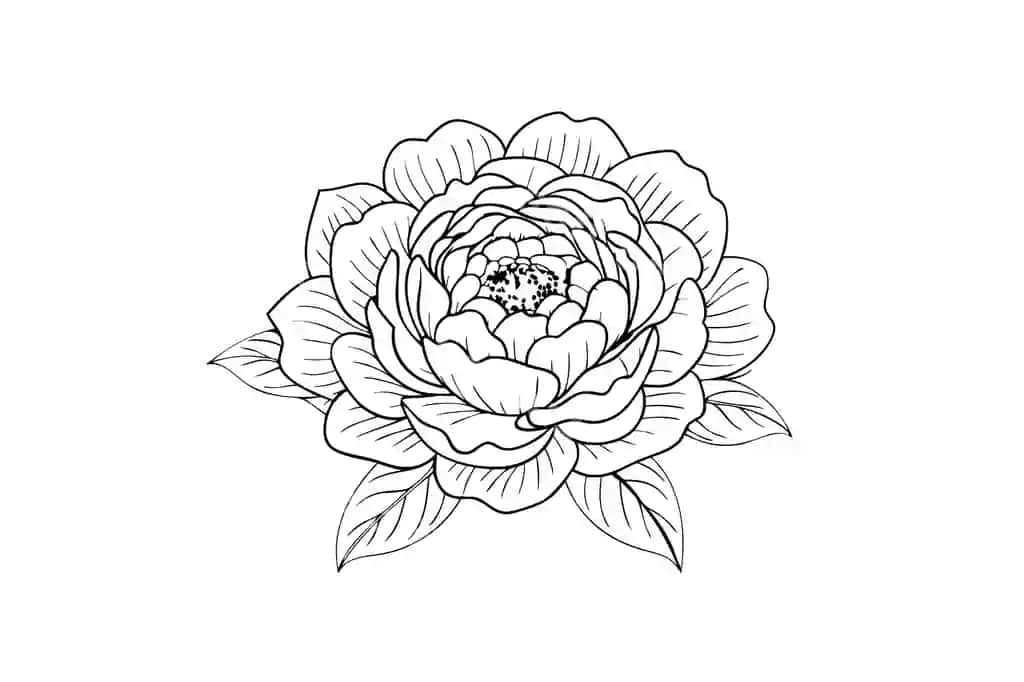 Bir maratora chizilgan pion gul yaqin muroja Marco yaxshi dizayn qora | Continuous line art peony flower close up marco good design black