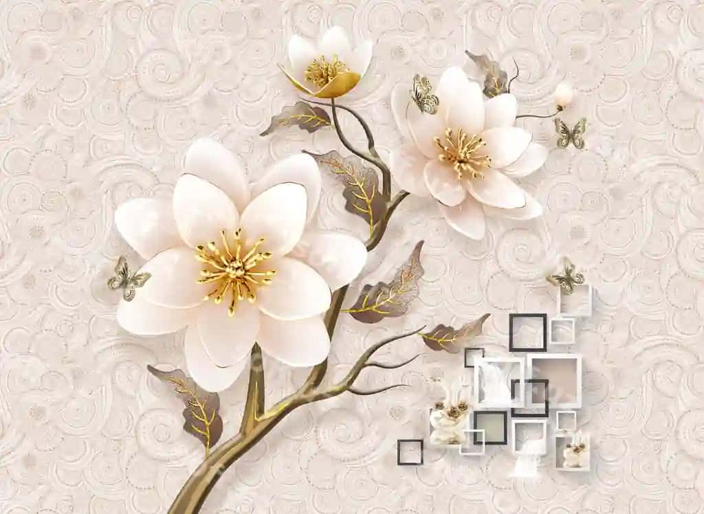 Devor panosi 3d klassik gul chiroyli oq altin 3d illustratsiya | Wallpaper 3d classic flower nice white gold 3d illustration
