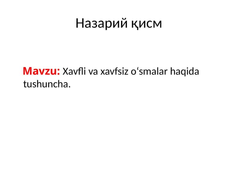 Xavfli va xavfsiz o‘smalar haqida tushuncha