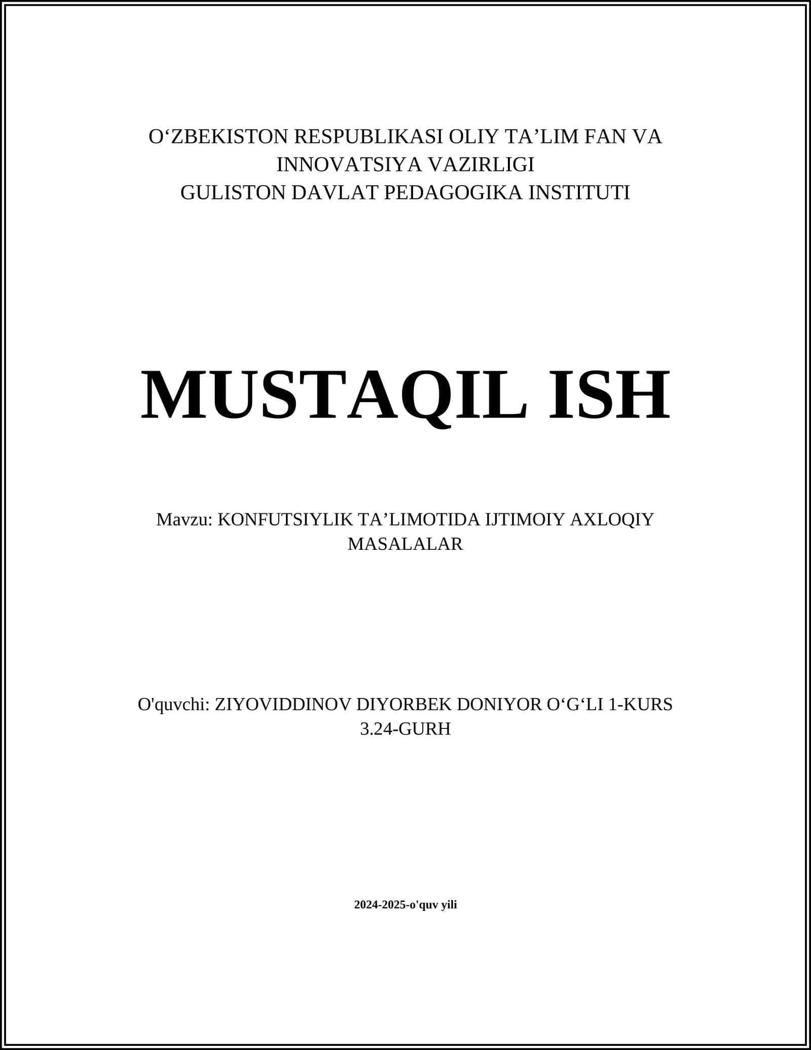 KONFUTSIYLIK TAʼLIMOTIDA IJTIMOIY AXLOQIY MASALALAR