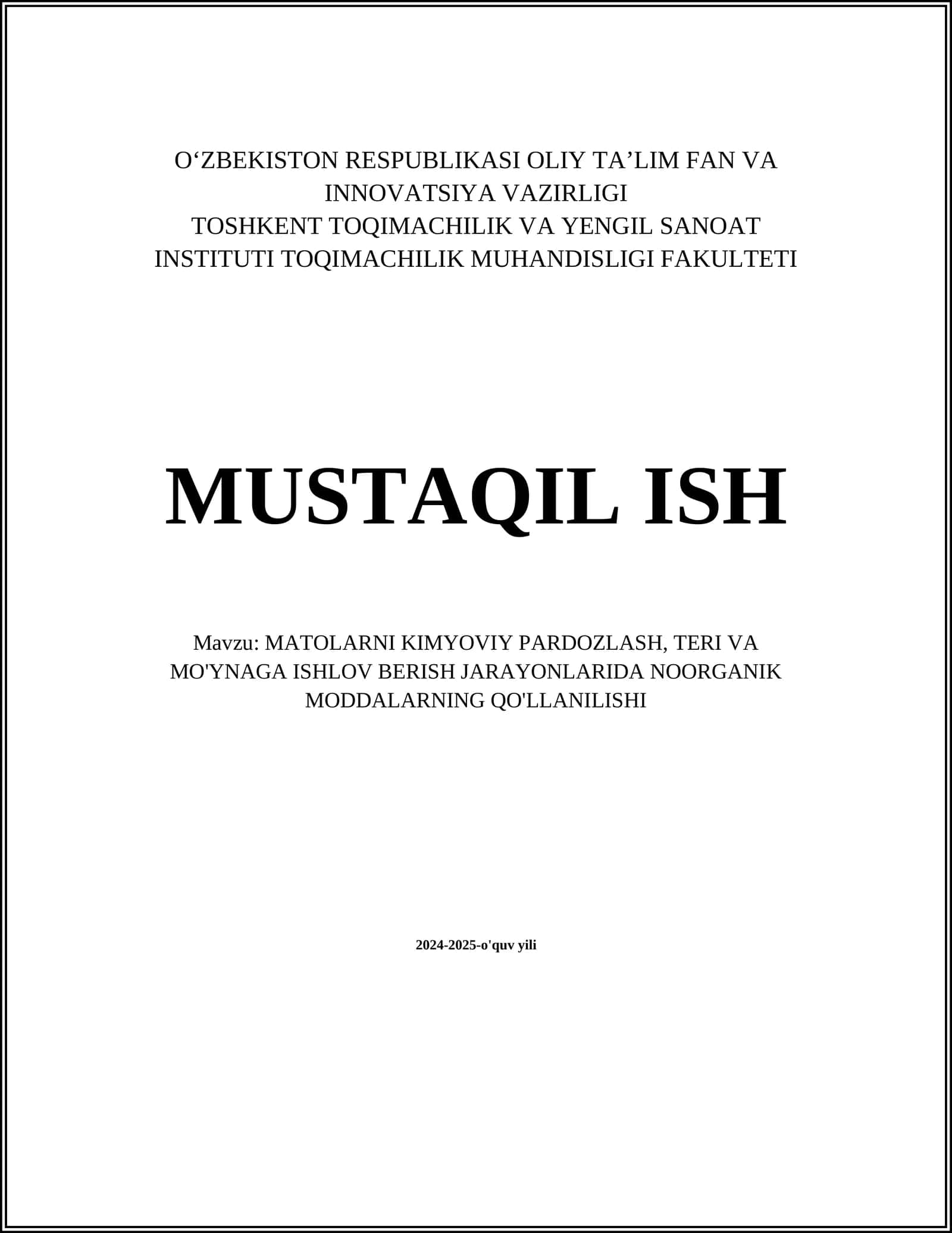 MATOLARNI KIMYOVIY PARDOZLASH