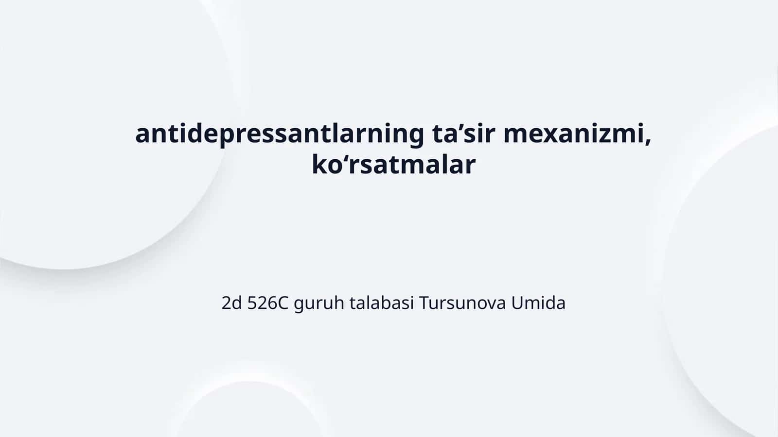 antidepressantlarning ta’sir mexanizmi, ko‘rsatmalar