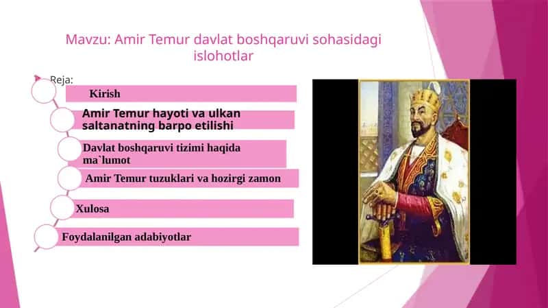 Amir Temur davlat boshqaruvi sohasidagi islohotlar