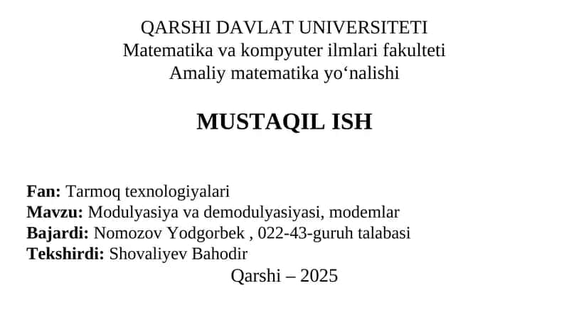 Modulyatsiya va demodulyasiyasi, modemlar