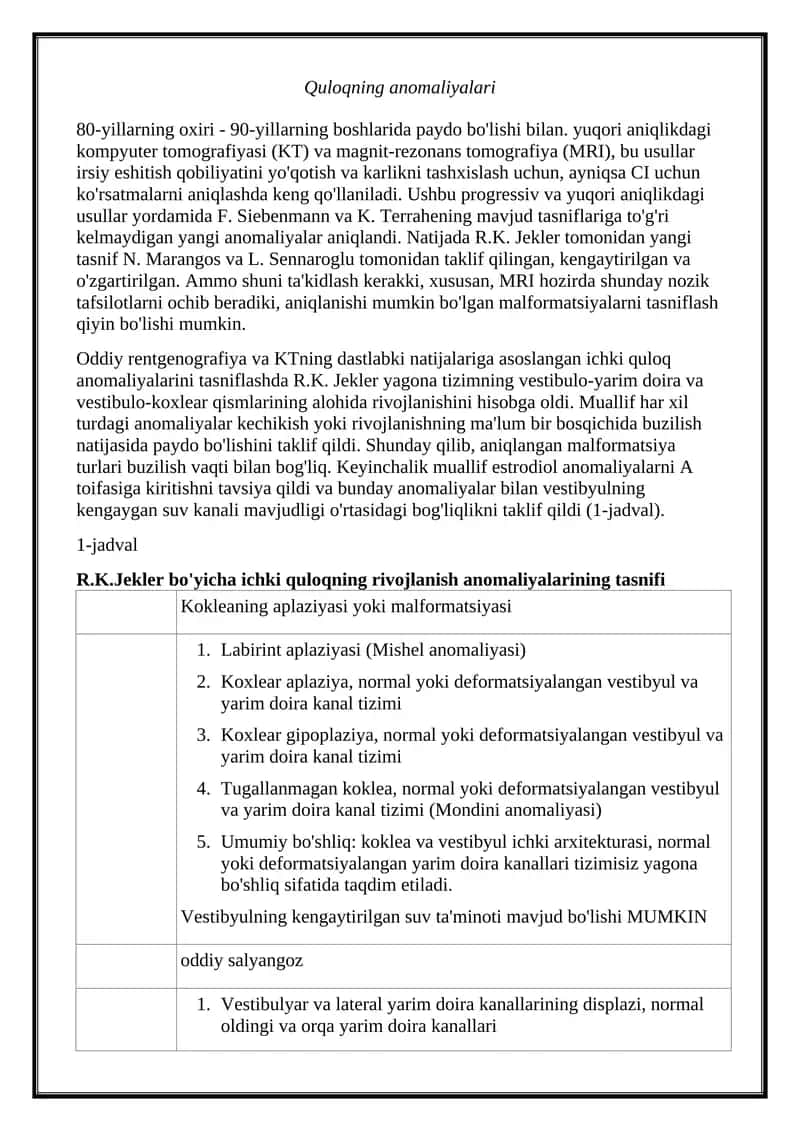 Quloqning anomaliyalari