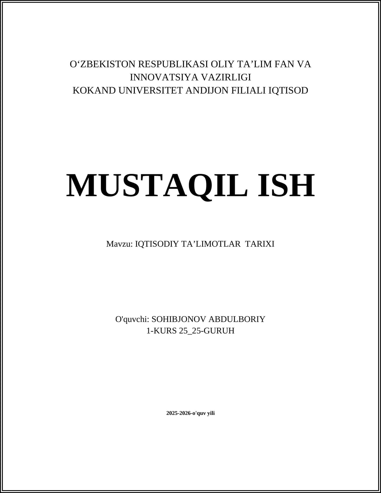 Iqtisodiy ta'limotlar tarixi