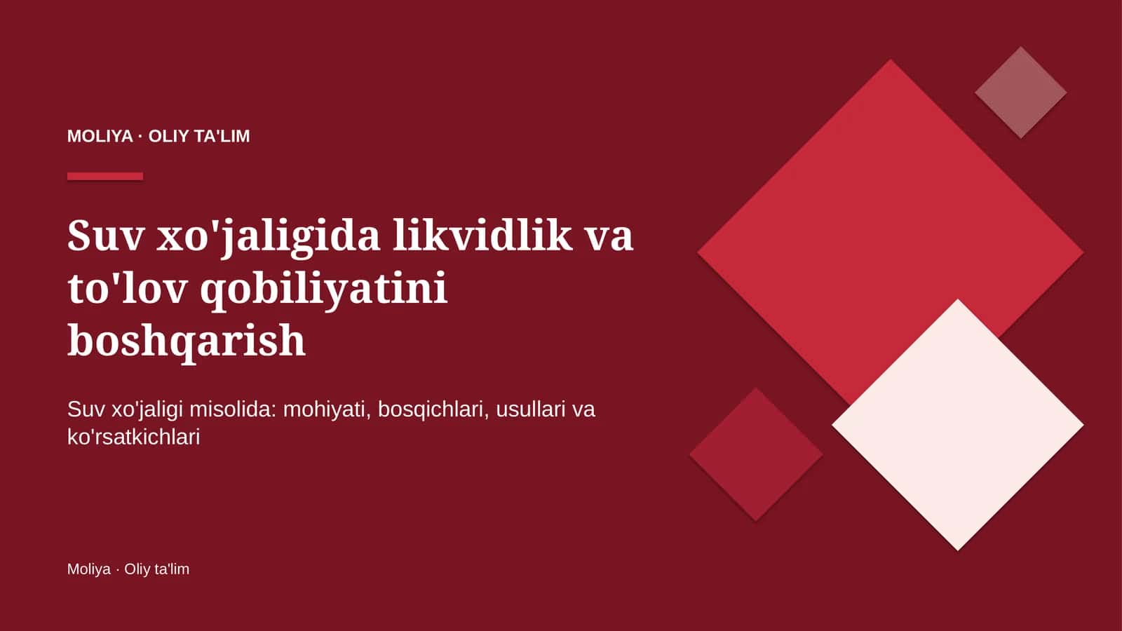 Suv xo'jaligida likvidlik va to'lov qobiliyatini boshqarish