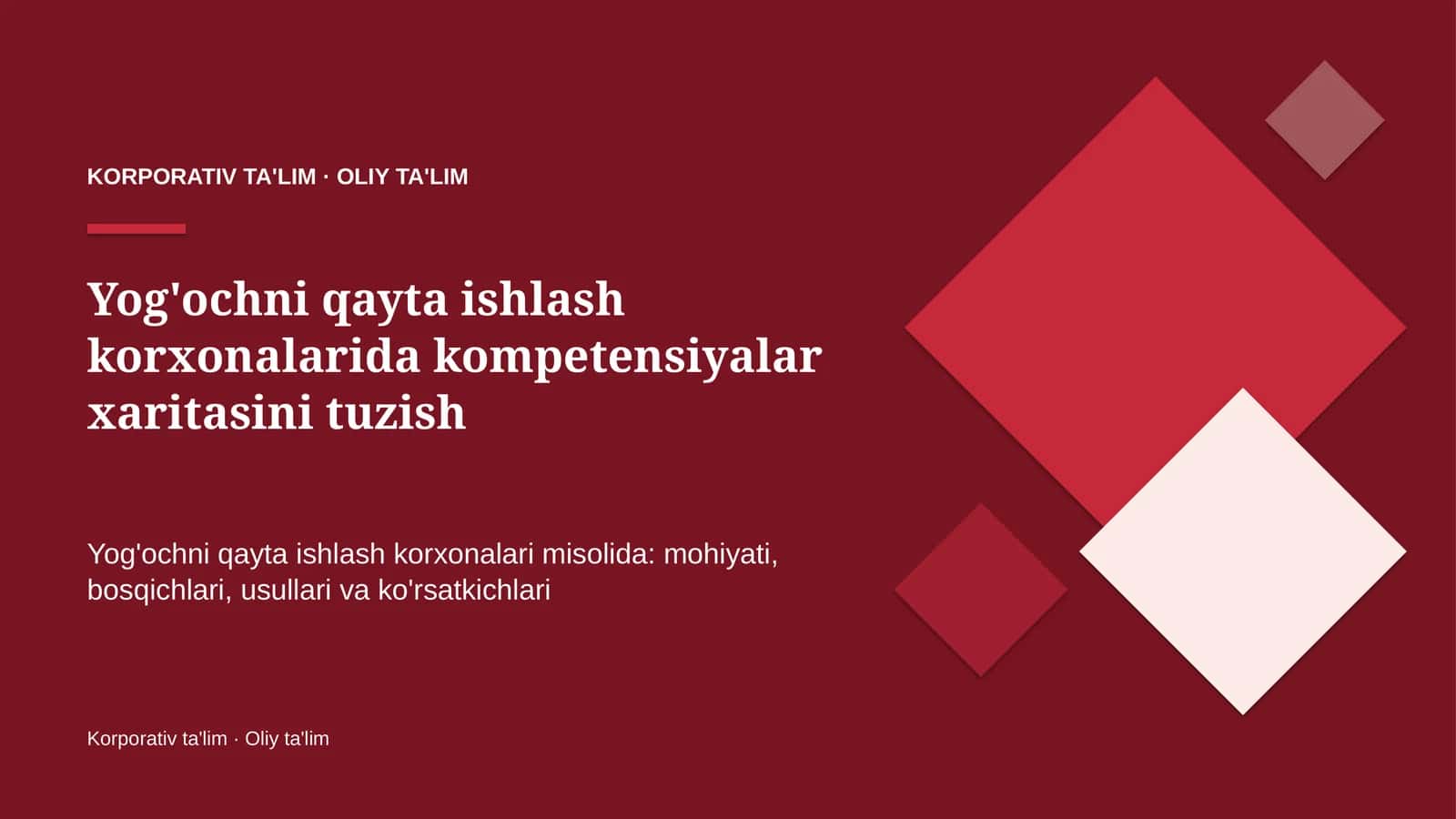 Yog'ochni qayta ishlash korxonalarida kompetensiyalar xaritasini tuzish