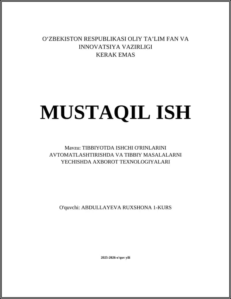 Elektron sog‘liqni saqlash yozuvlarini (ESY) avtomatlashtirish va integratsiyasi