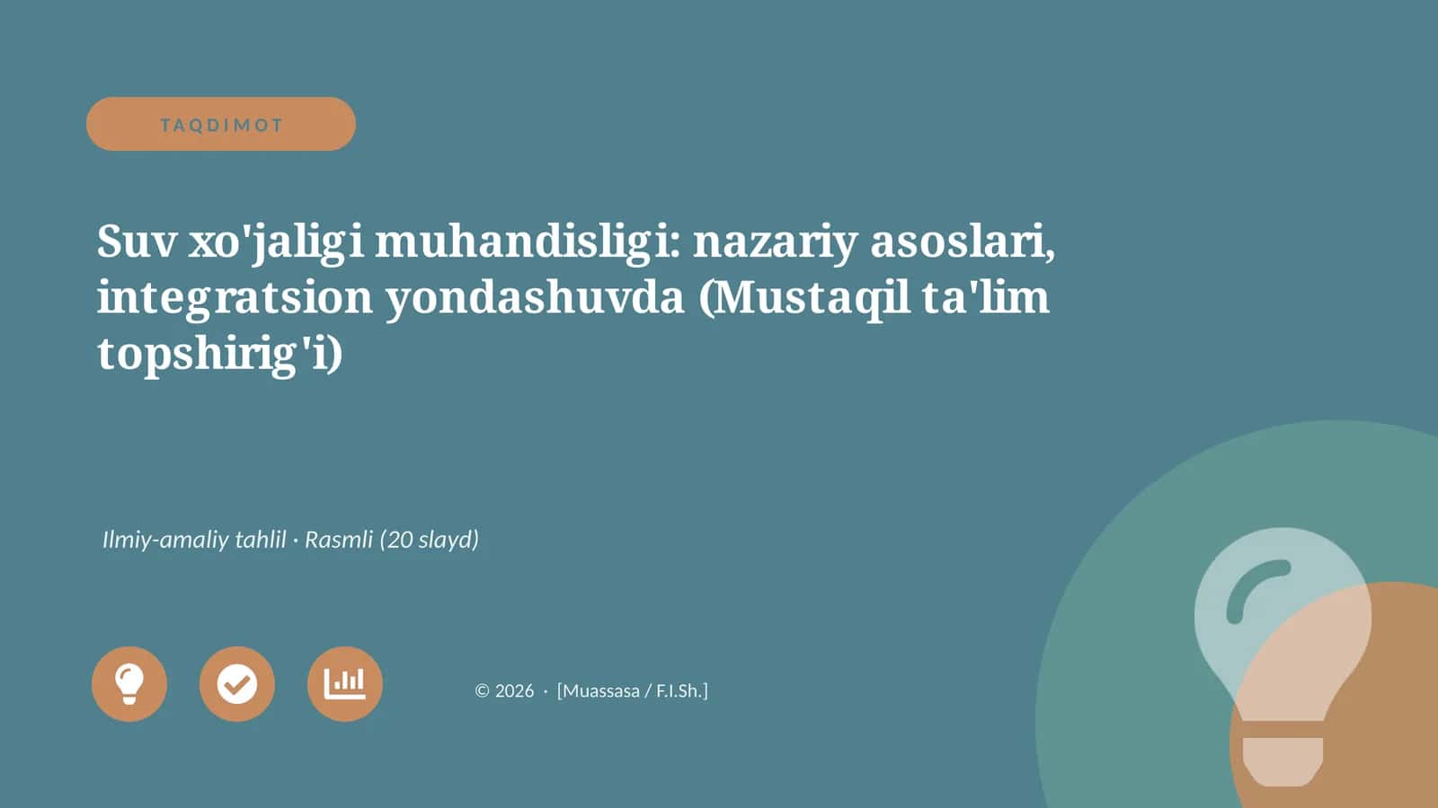Suv xo'jaligi muhandisligi: nazariy asoslari, integratsion yondashuvda (Mustaqil ta'lim topshirig'i)