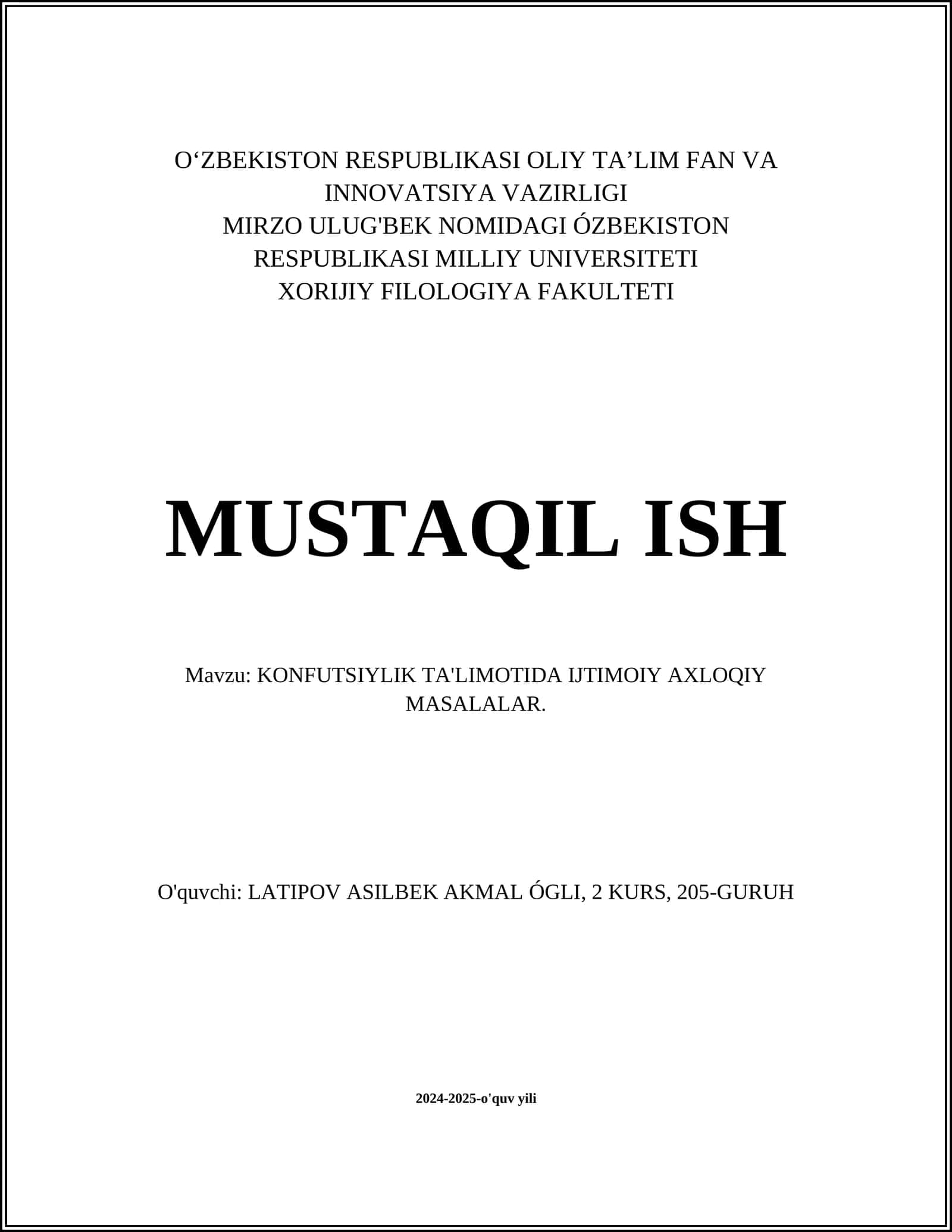 KONFUTSIYLIK TA'LIMOTIDA IJTIMOIY AXLOQIY MASALALAR