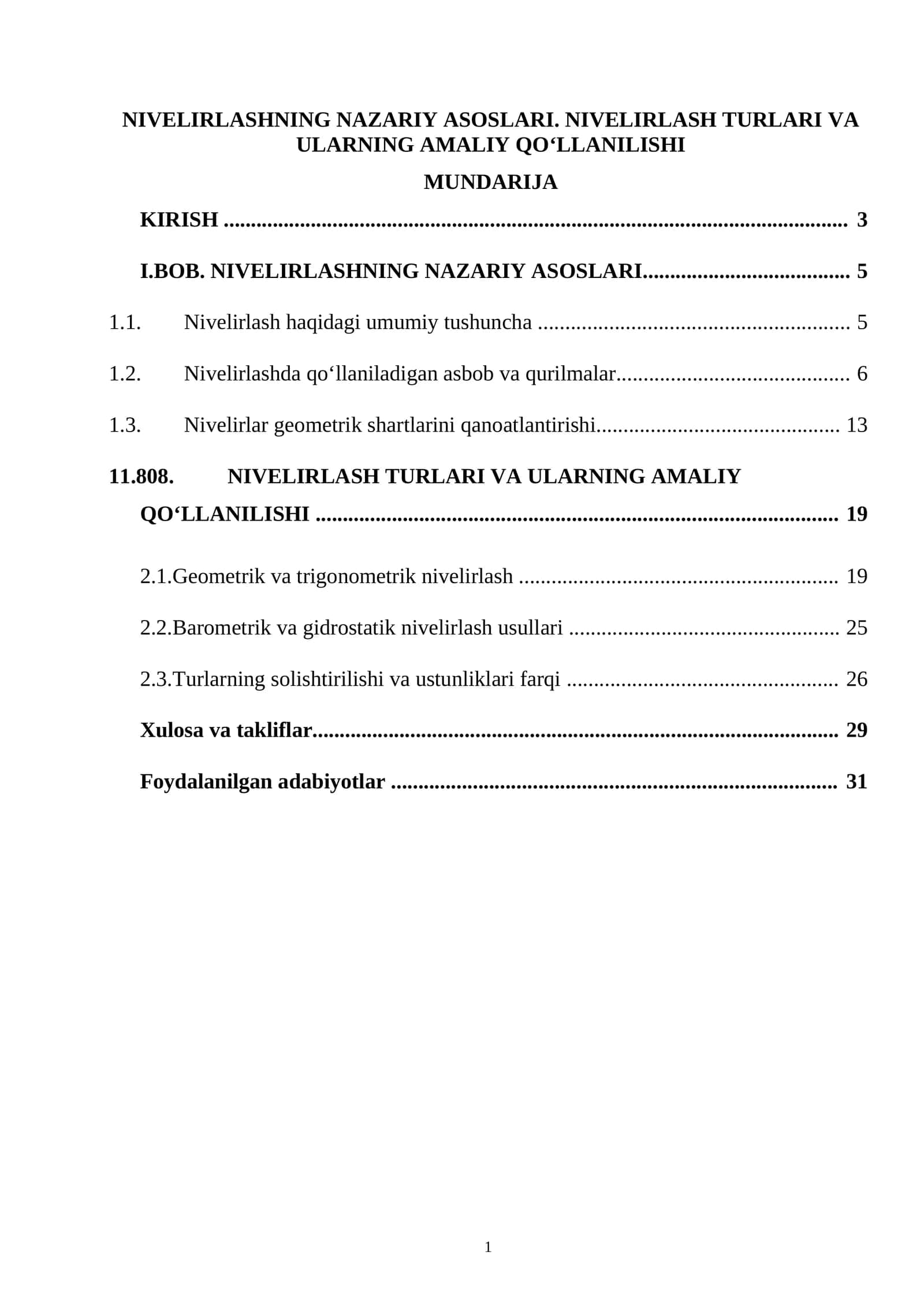 NIVELIRLASHNING NAZARIY ASOSLARI. NIVELIRLASH TURLARI VA ULARNING AMALIY QO‘LLANILISHI