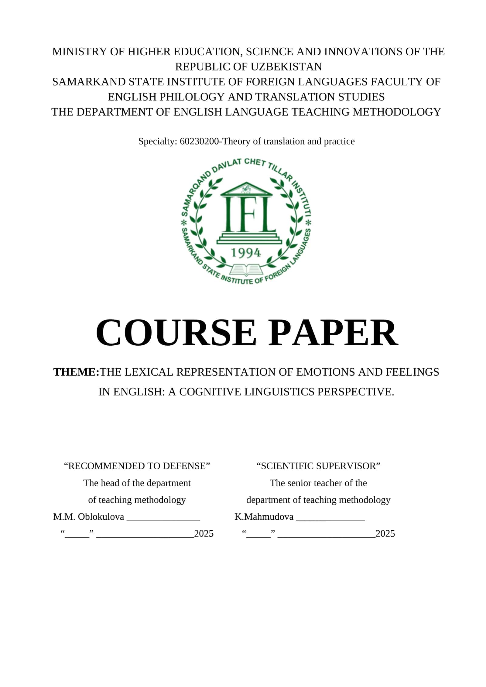 THE LEXICAL REPRESENTATION OF EMOTIONS AND FEELINGS IN ENGLISH A COGNITIVE LINGUISTICS PERSPECTIVE