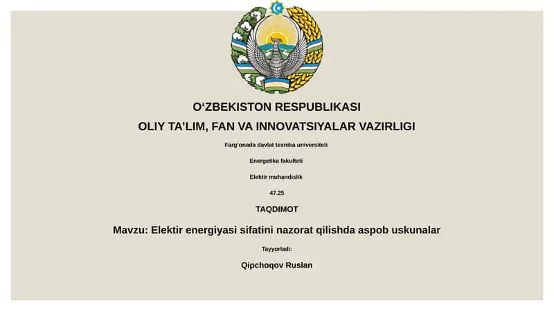 Elektir energiyasi sifatini nazorat qilishda aspob uskunalar