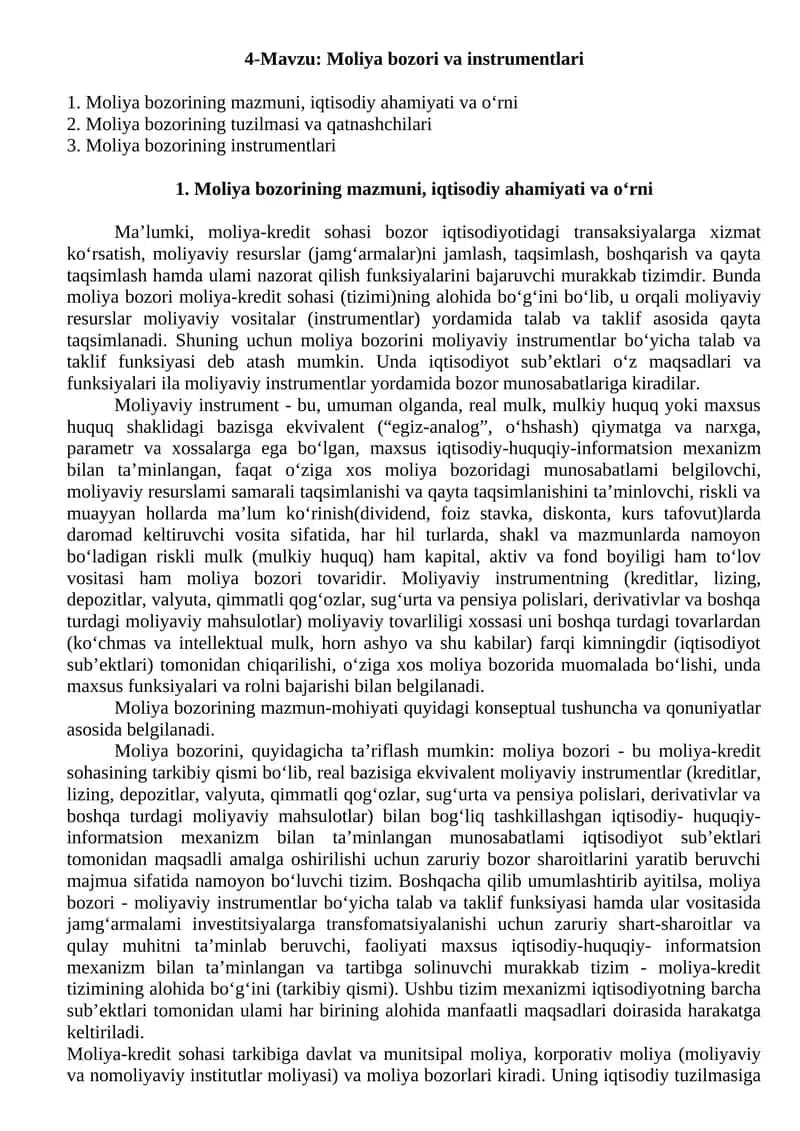 Moliya bozori va instrumentlari