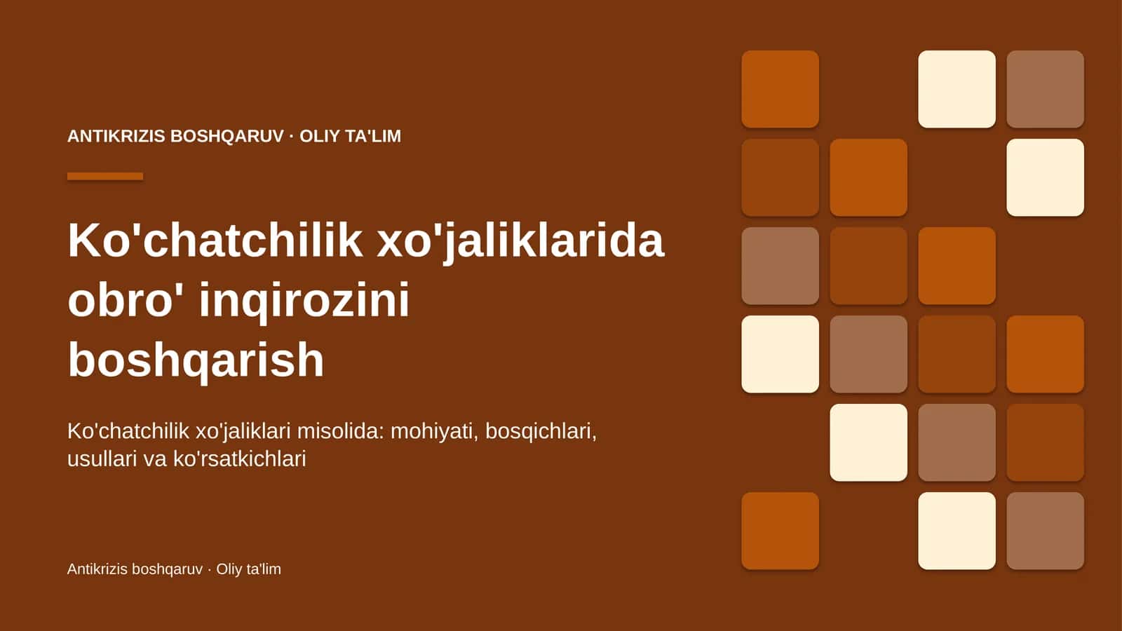 Ko'chatchilik xo'jaliklarida obro' inqirozini boshqarish