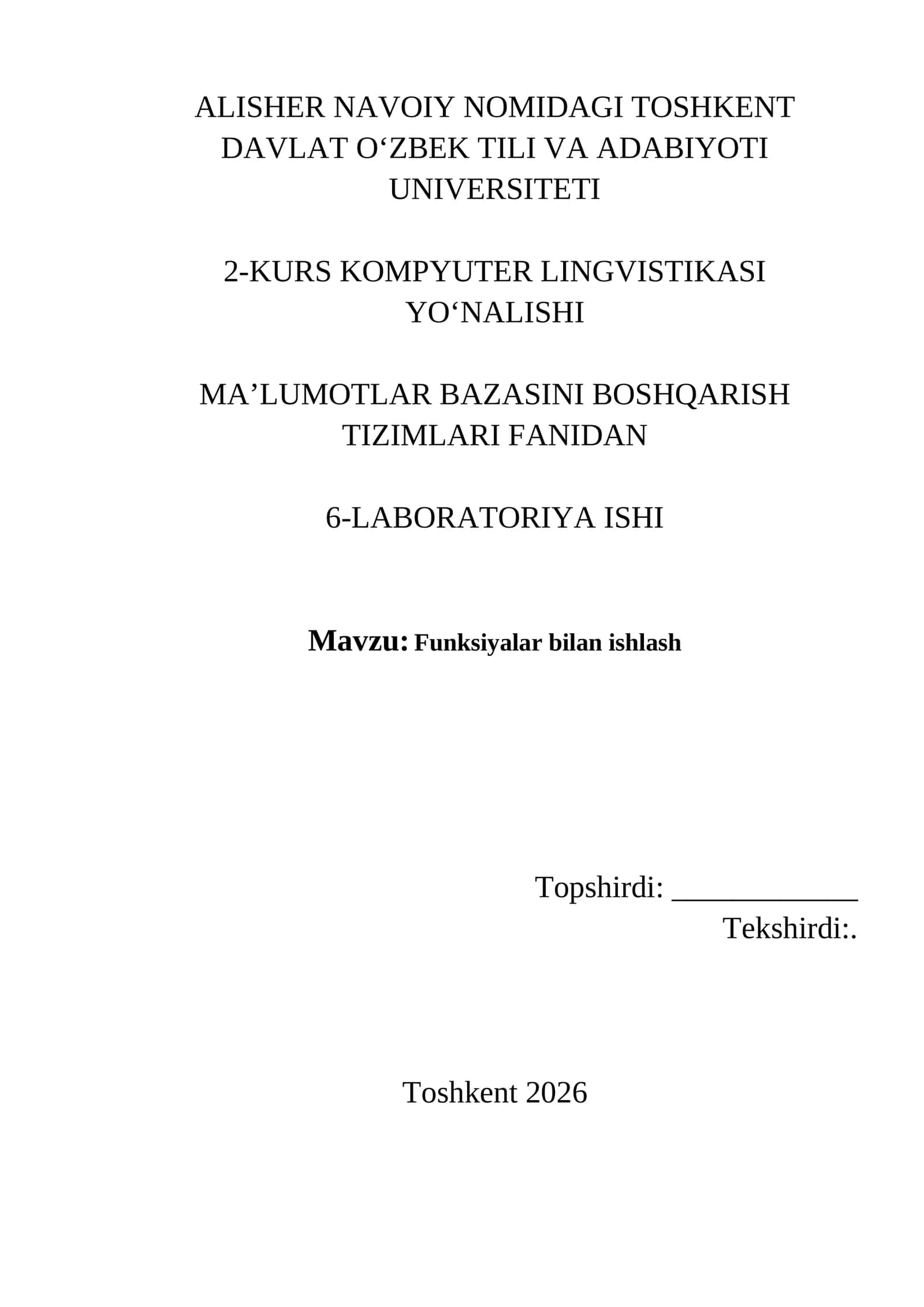 Mavzu: Funksiyalar bilan ishlash