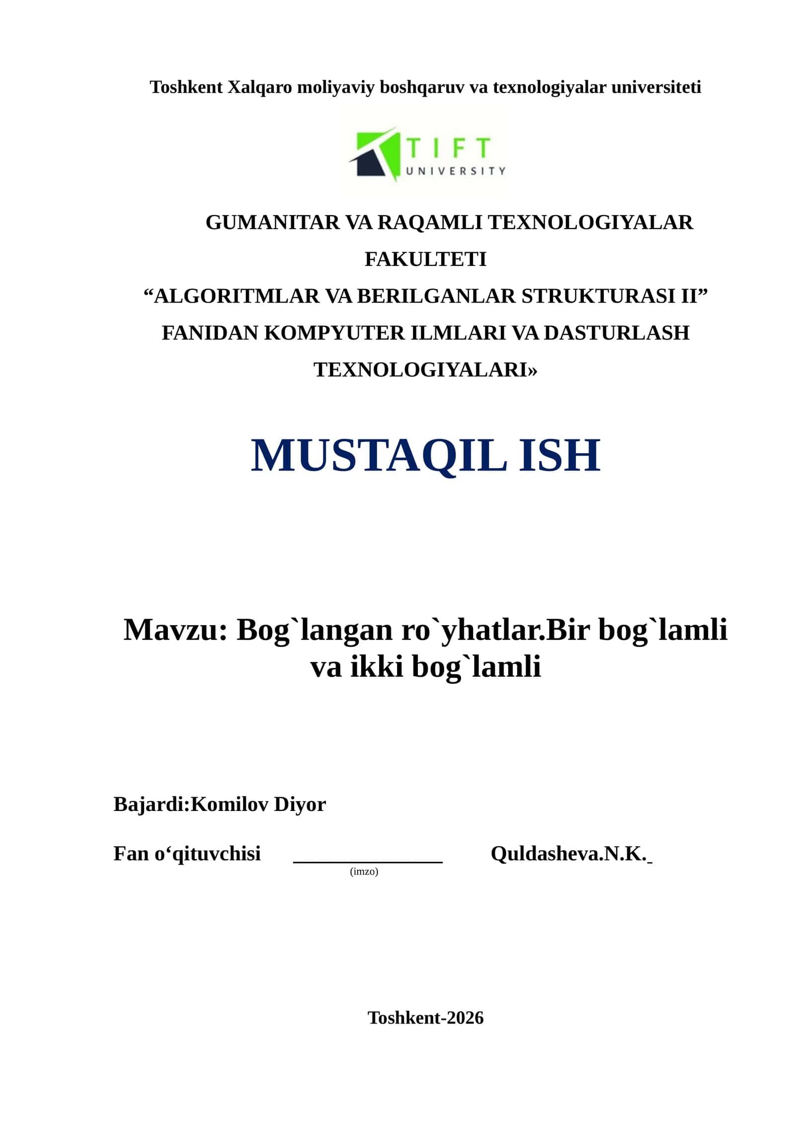 ALGORITMLAR VA BERILGANLAR STRUKTURASI II
