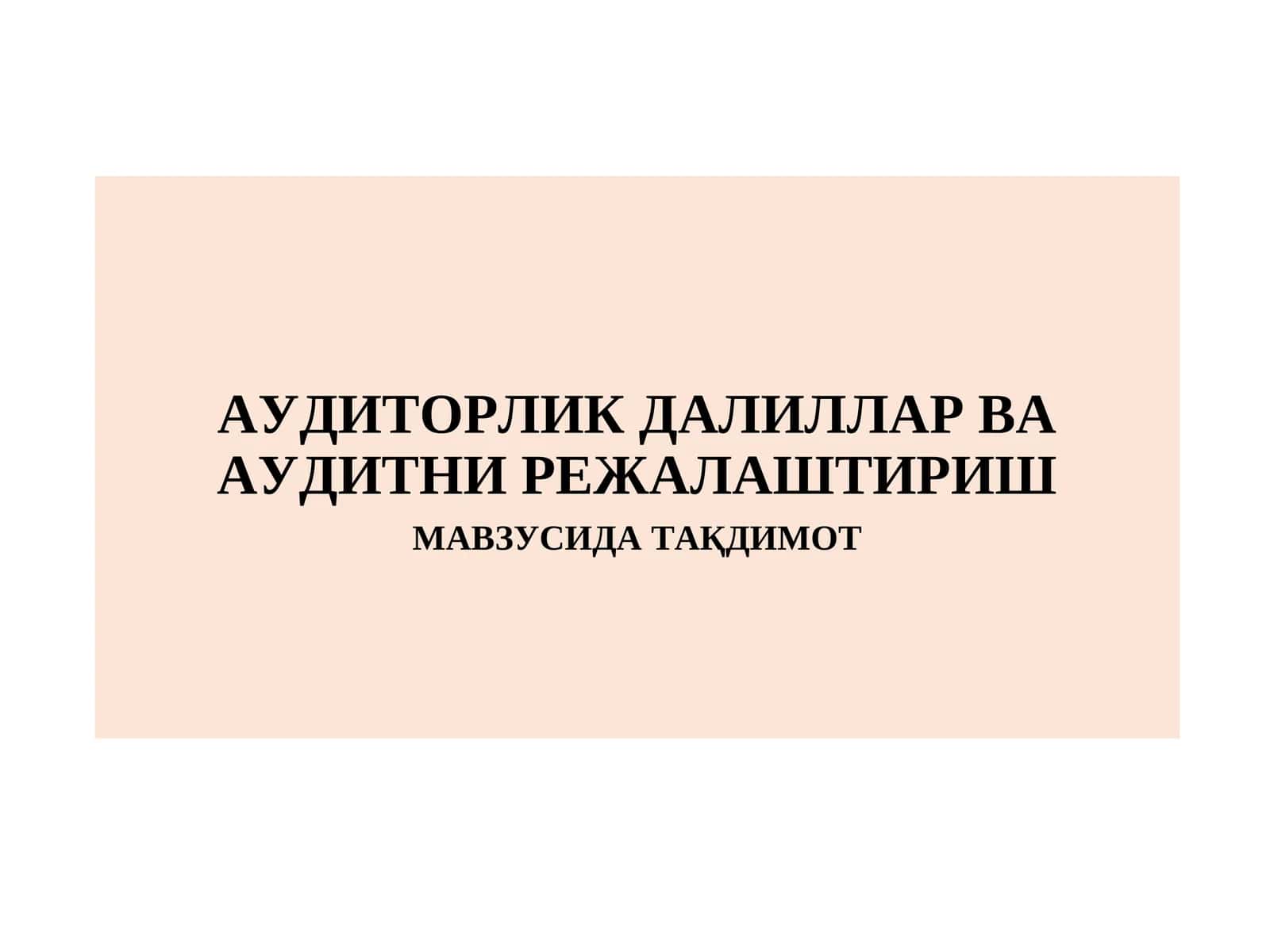 АУДИТОРЛИК ДАЛИЛЛАР ВА АУДИТНИ РЕЖАЛАШТИРИШ МАВЗУСИДА ТАҚДИМОТ