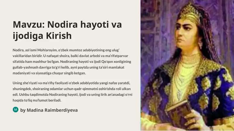 Nodirahayoti vaijodiga Kirish