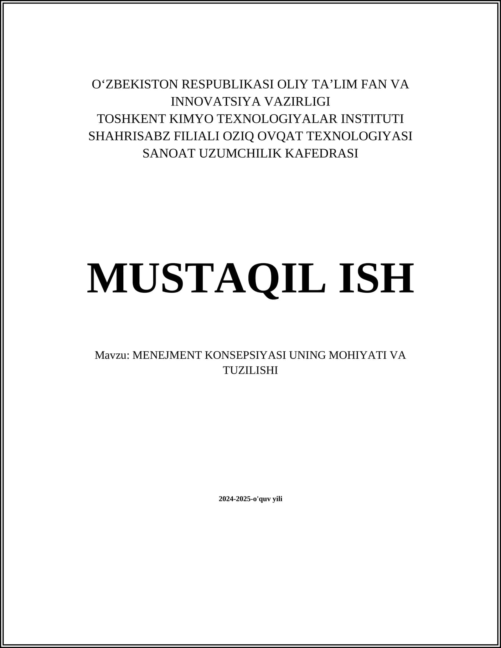MENEJMENT KONSEPSIYASI UNING MOHIYATI VA TUZILISHI