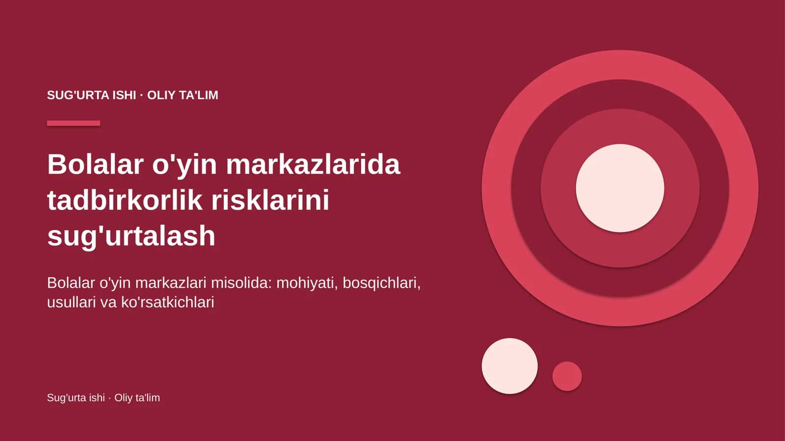 Bolalar o'yin markazlarida tadbirkorlik risklarini sug'urtalash
