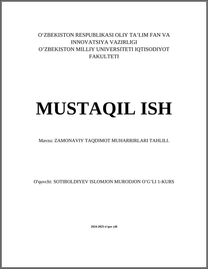 ZAMONAVIY TAQDIMOT MUHARRIRLARI TAHLILI