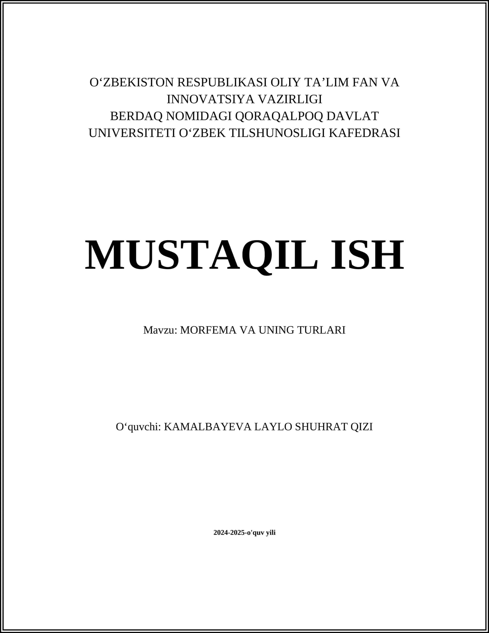 MORFEMA VA UNING TURLARI
