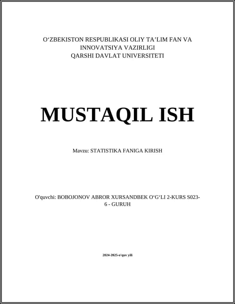 STATISTIKA FANIGA KIRISH