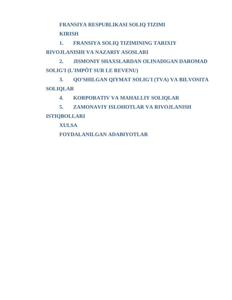 FRANSIYA RESPUBLIKASI SOLIQ TIZIMI