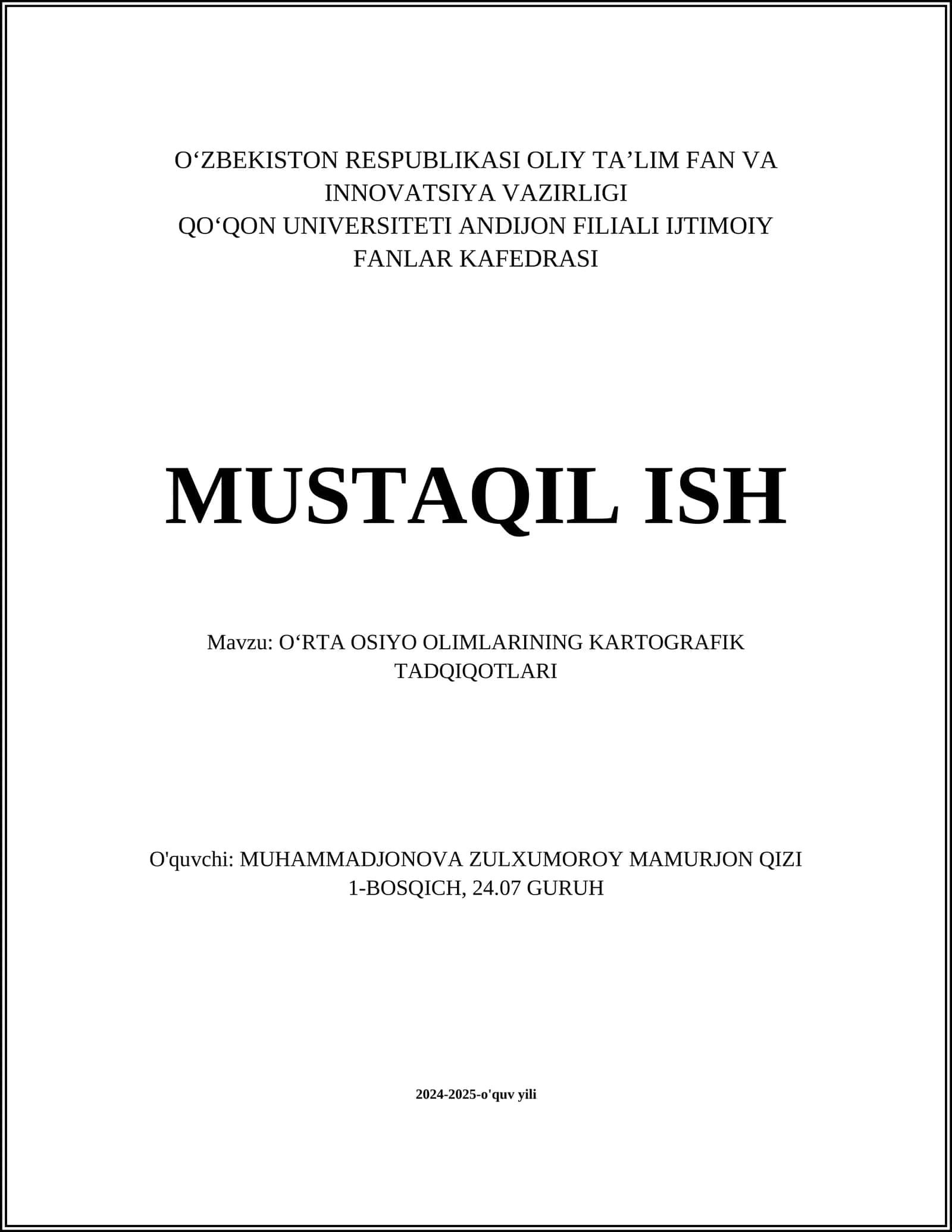 Oʻrta Osiyo Olimlarining Kartografik Tadqiqotlari
