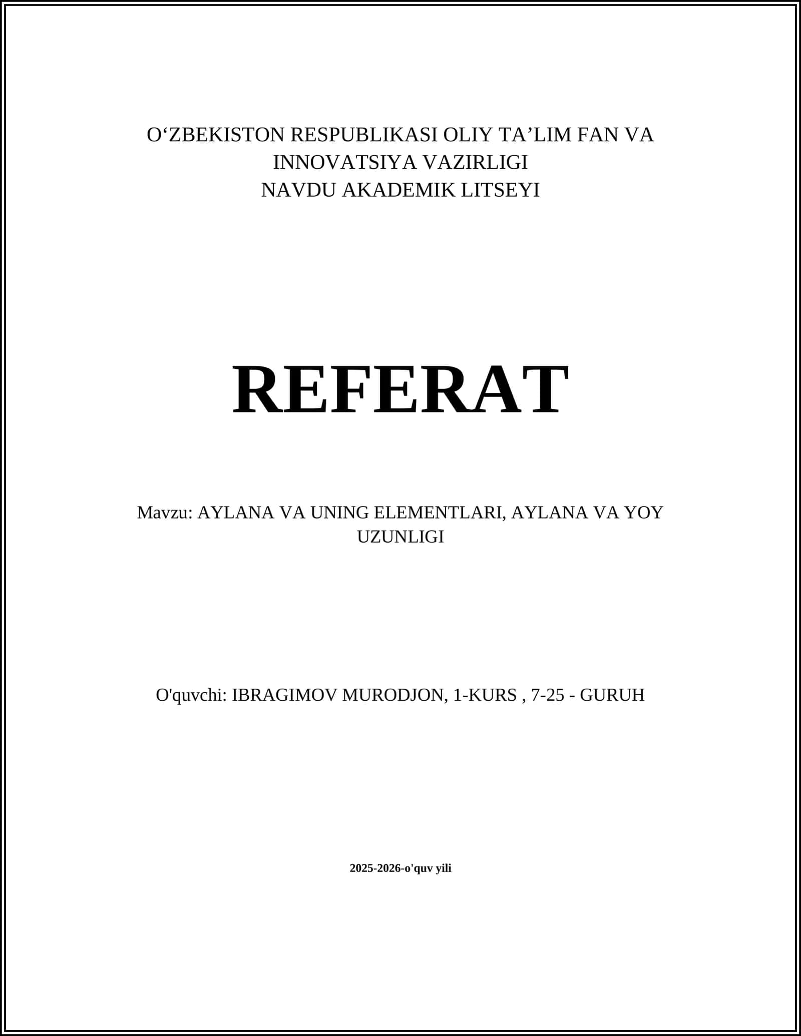 AYLANA VA UNING ELEMENTLARI