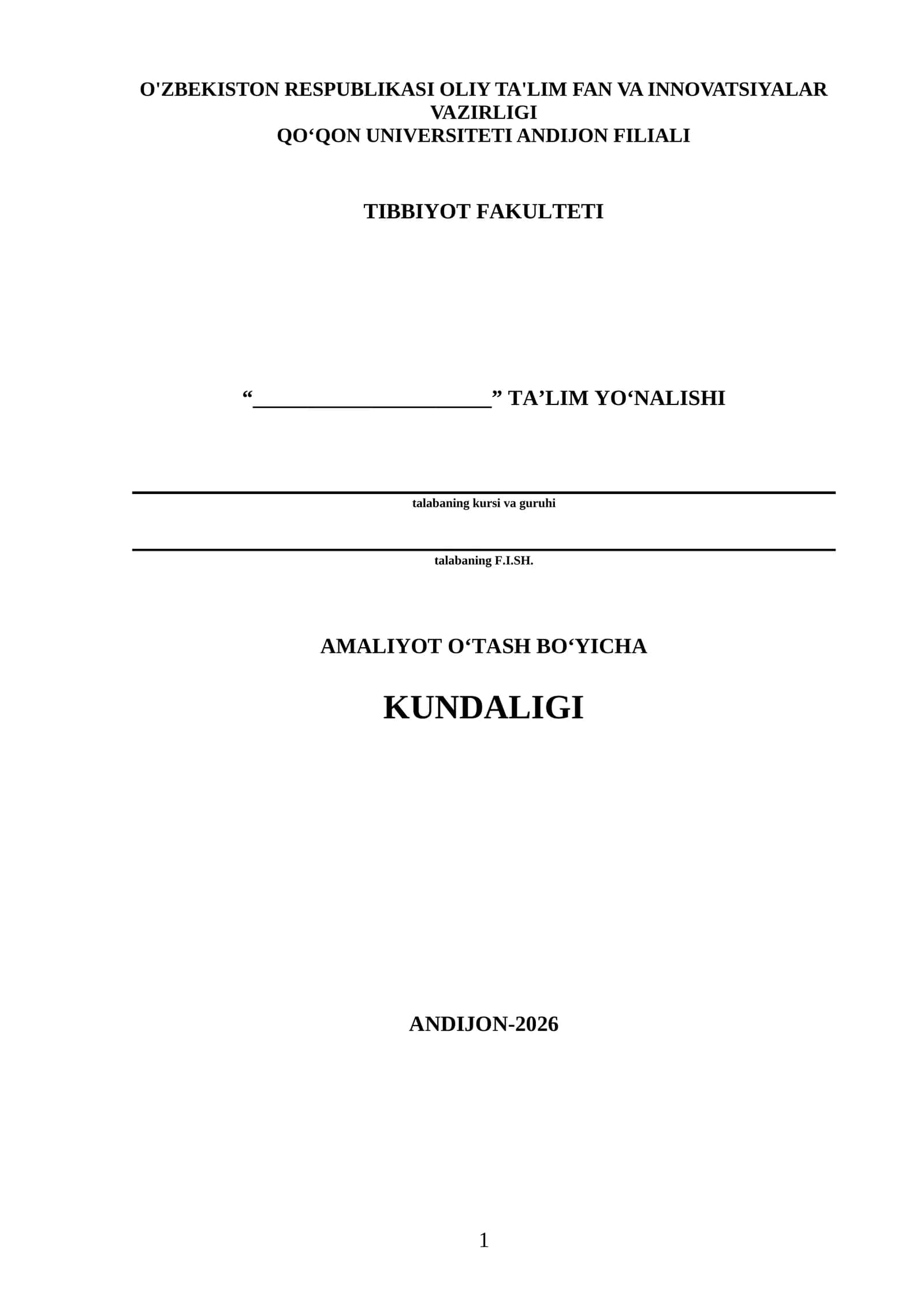 Amaliyot O‘tash Bo‘yicha Kurs