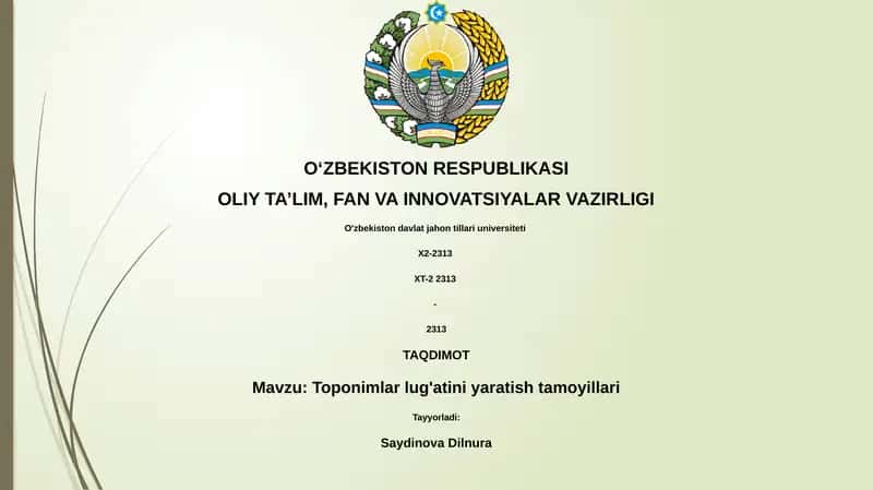 Toponimlar lug'atini yaratish tamoyillari