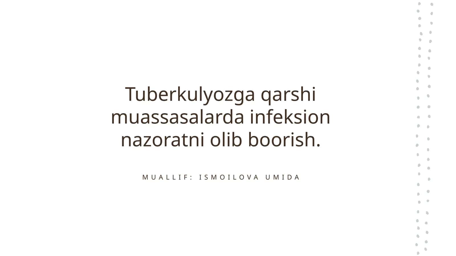 Tuberkulyozga qarshi muassasalarda infeksion nazoratni olib borish