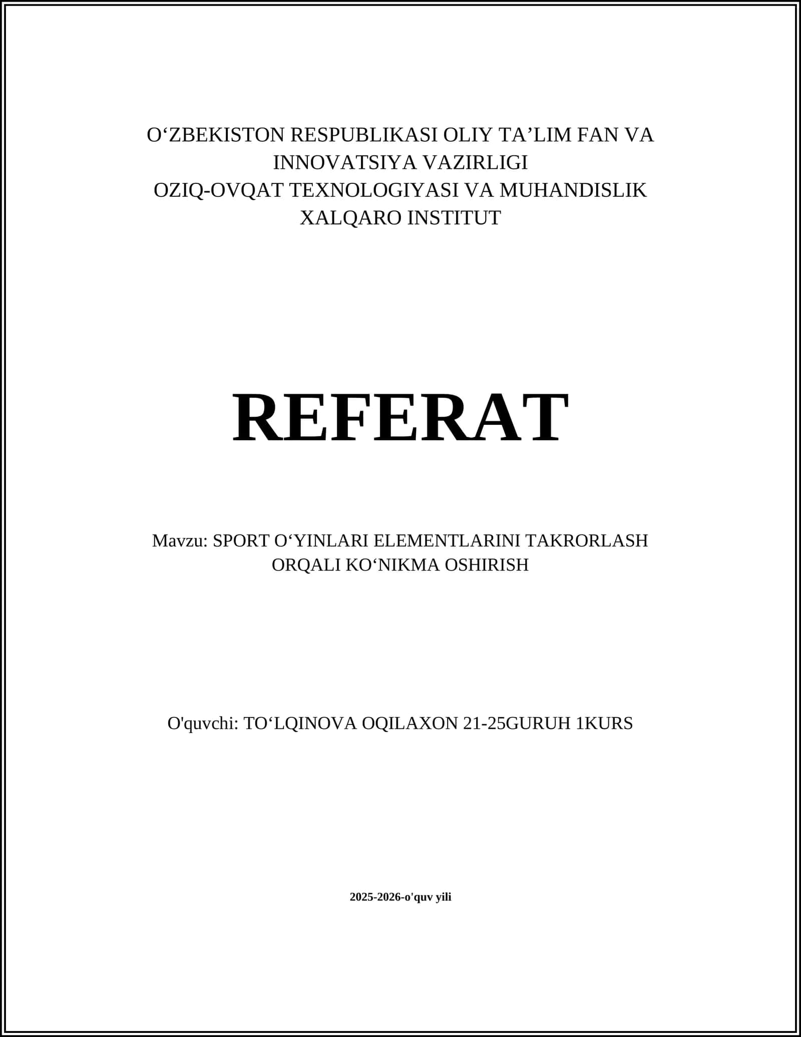 SPORT OʻYINLARI ELEMENTLARINI TAKRORLASH ORQALI KOʻNIKMA OSHIRISH