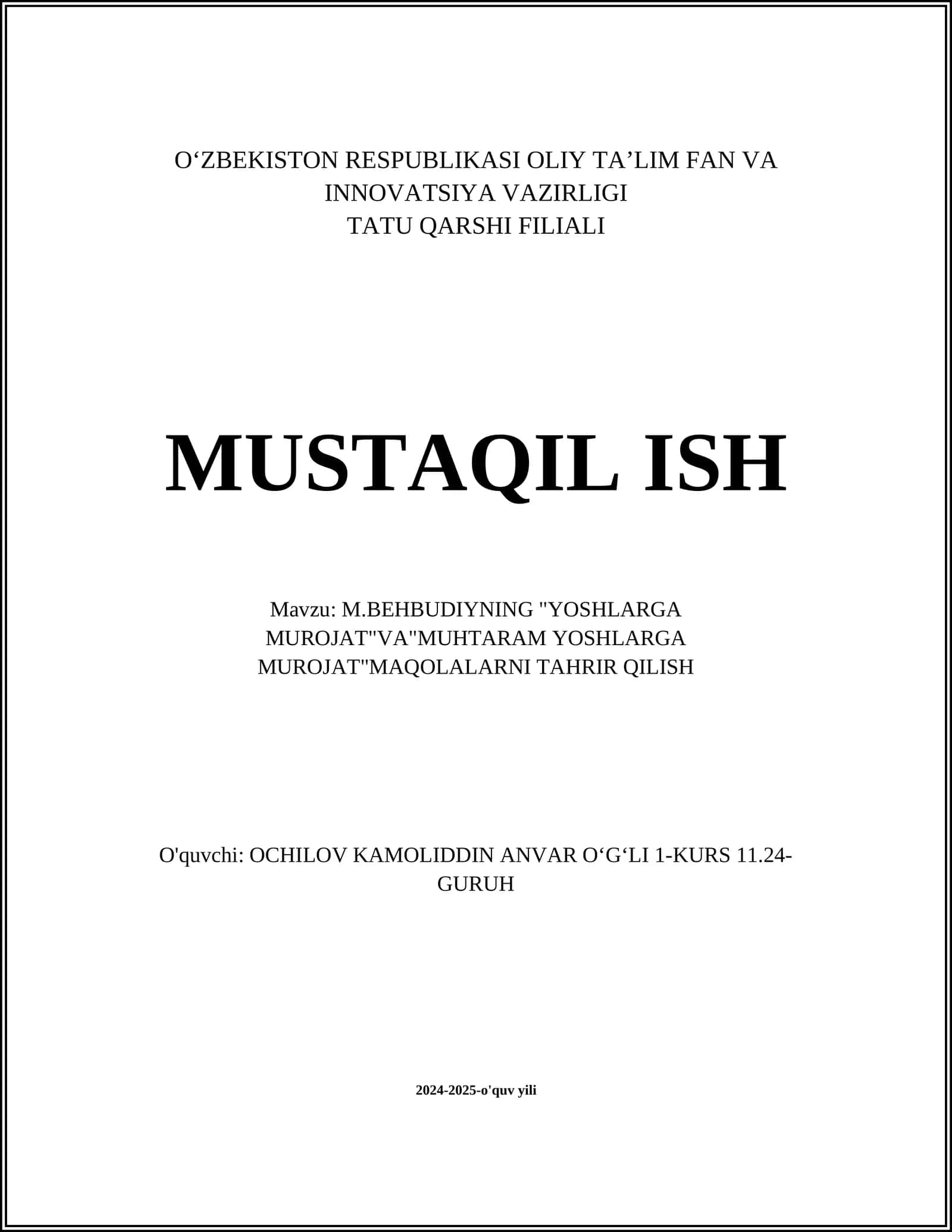 Behbudiy: Yoshlar uchun tarbiya masalalari