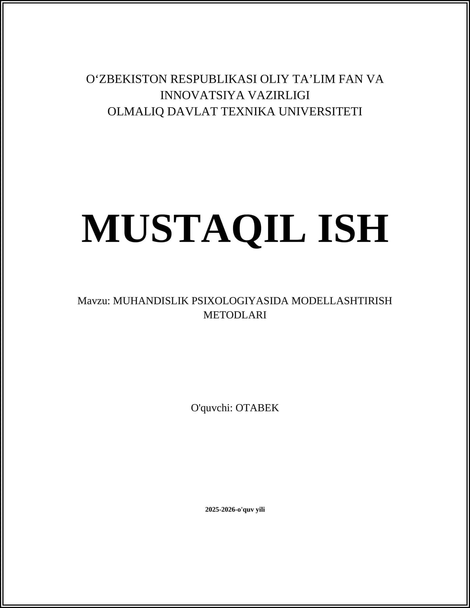 Muhandislik Psixologiyasida Modellashtirish Metodlari