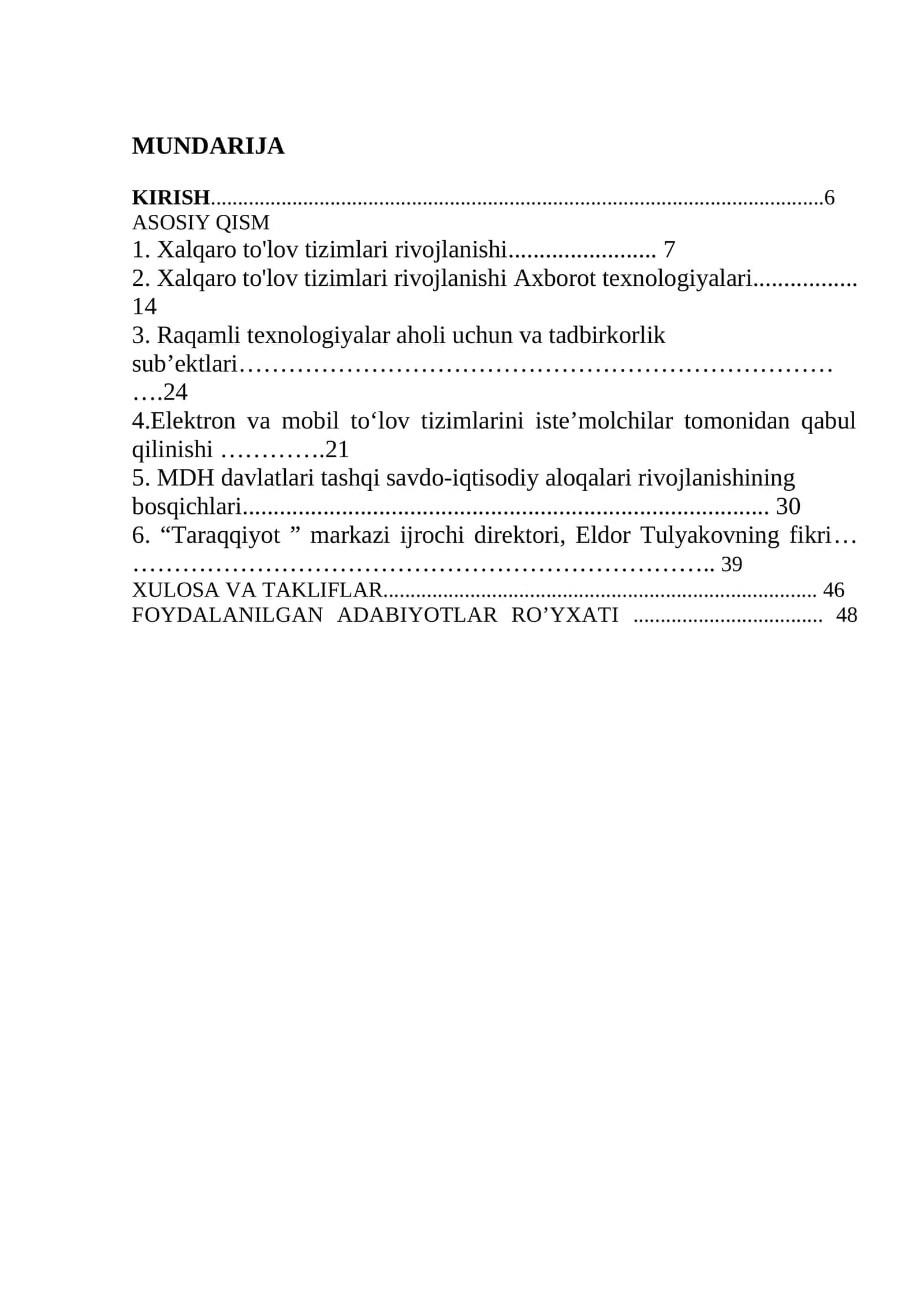 Xalqaro to'lov tizimlari rivojlanishi