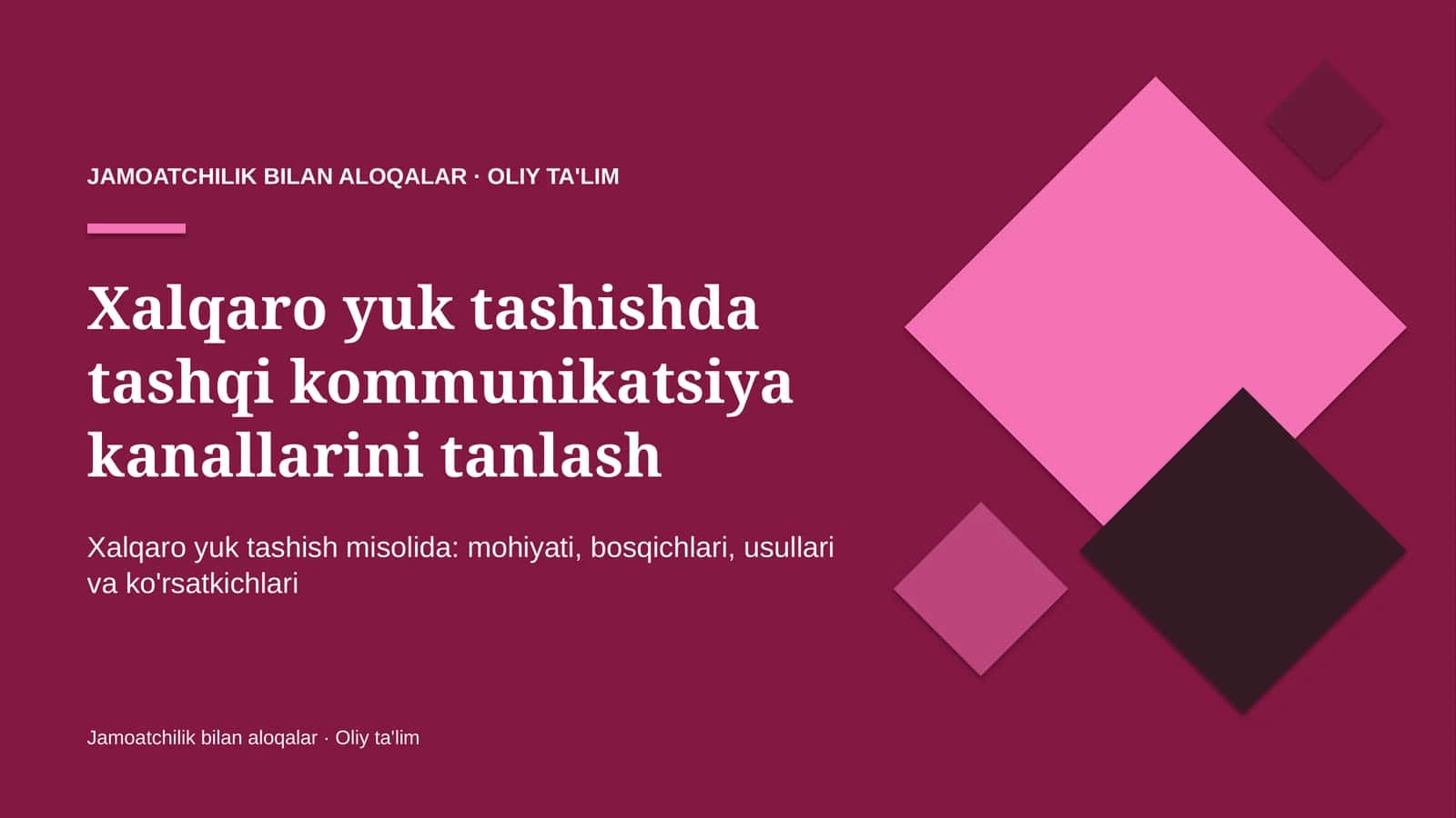 Xalqaro yuk tashishda tashqi kommunikatsiya kanallarini tanlash